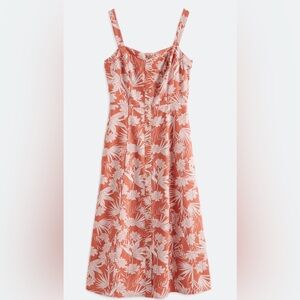 Floral Button-Front Coral Midi Vacation Dress